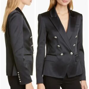 NWT L'AGENCE Kenzie Satin Double Breasted Blazer in Black 2